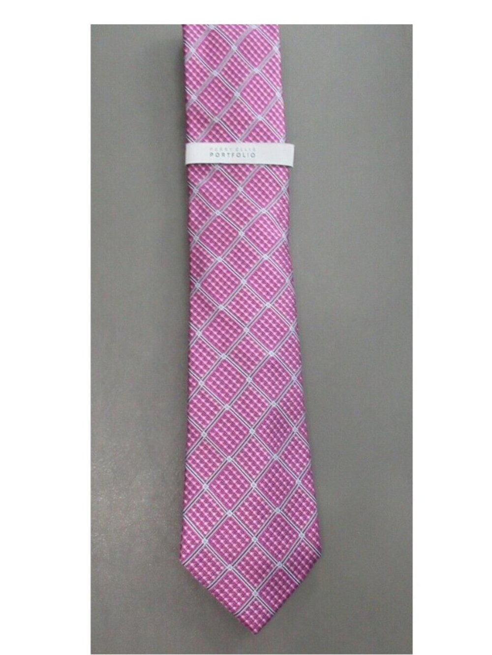 Perry Ellis Men's 100% Polyester 3.25'' Tahan Grid Neck Tie, Pink, One Size